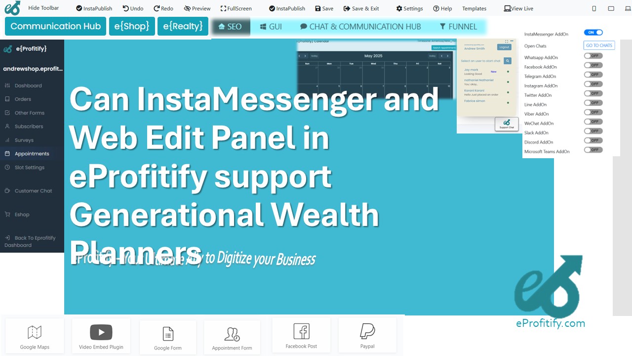 Can InstaMessenger and Web Edit Panel in eProfitify support Generational Wealth Planners